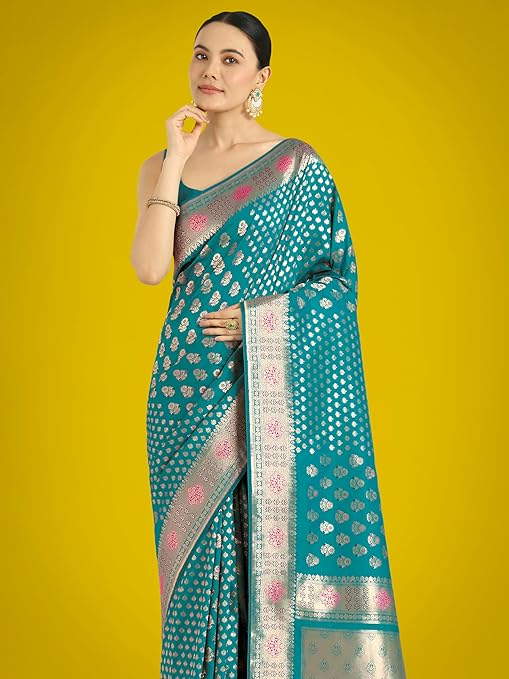 Elegant Silk Saree With Gold Zari Weaving Work Comes with Blouse Piece